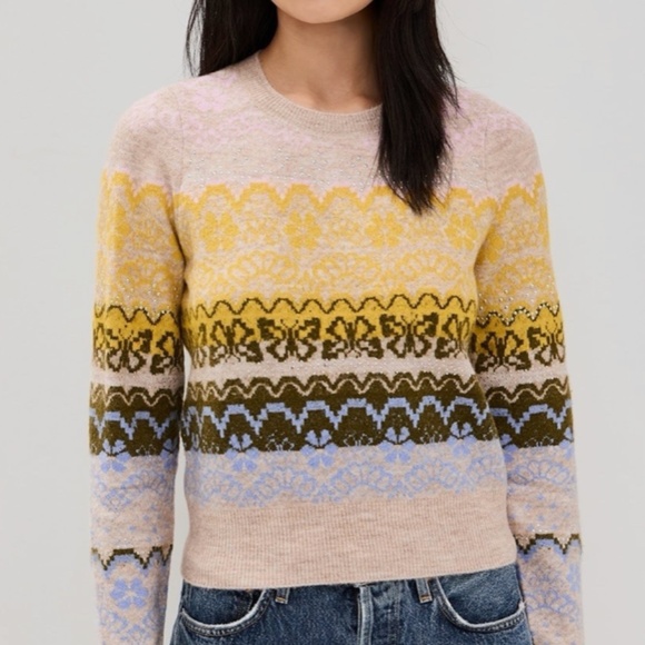 Cinq à Sept Women's Lace Fair Isle Pullover Size M - Picture 1 of 10